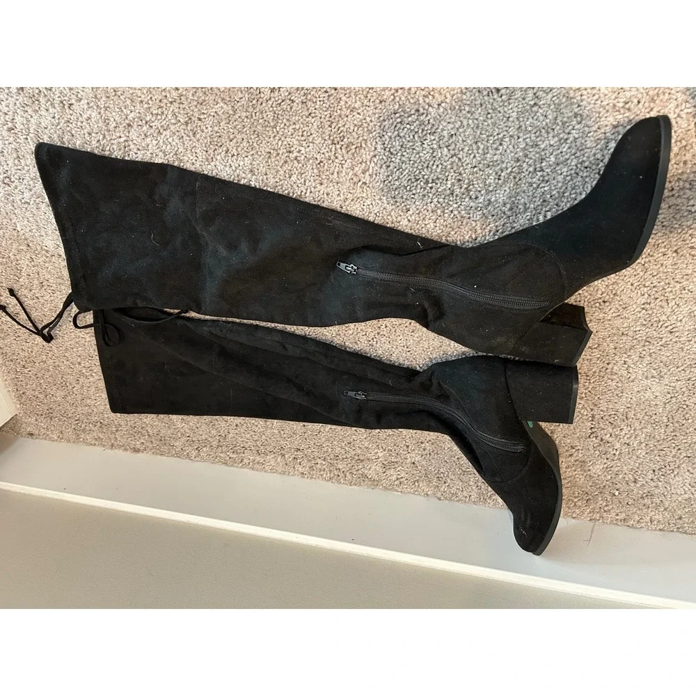 Unisa Black Faux Suede Over The Knee‎ Heel Boots Womens Size 8 #2232